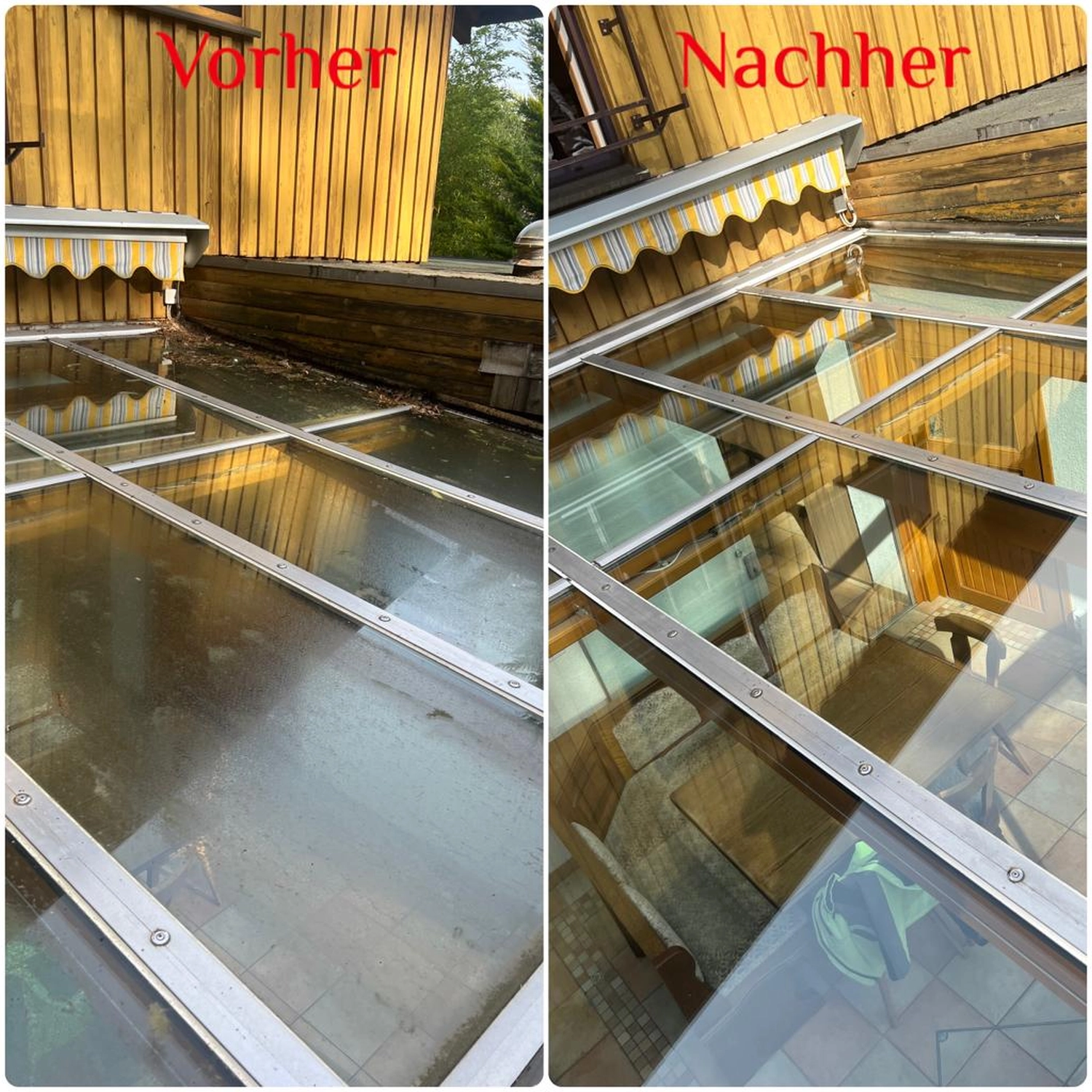 Dragan-Reinigungsservice und mehr, Vorher- und Nachher-Fotos von Wintergarten-Dachglas